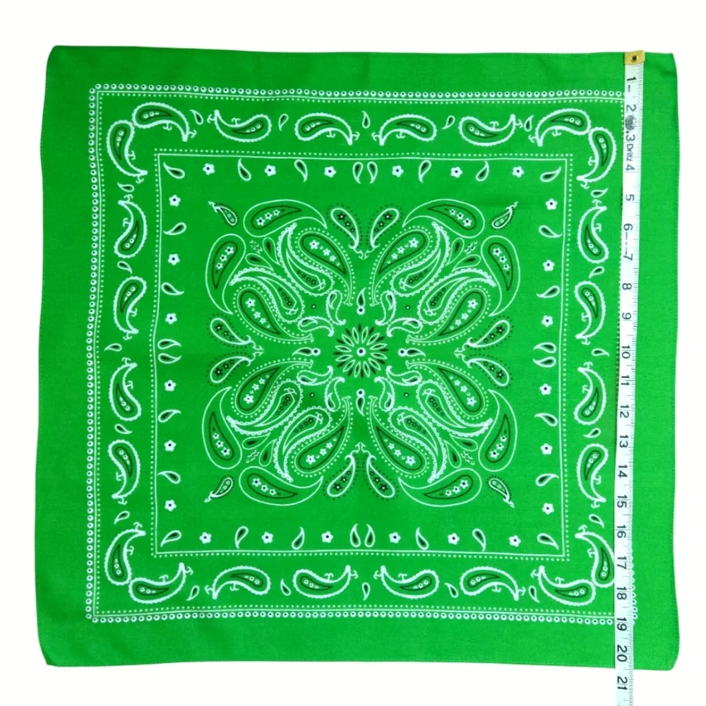 New 100% Cotton Square Scarf Bandana Handkerchief Green with Paisley Print